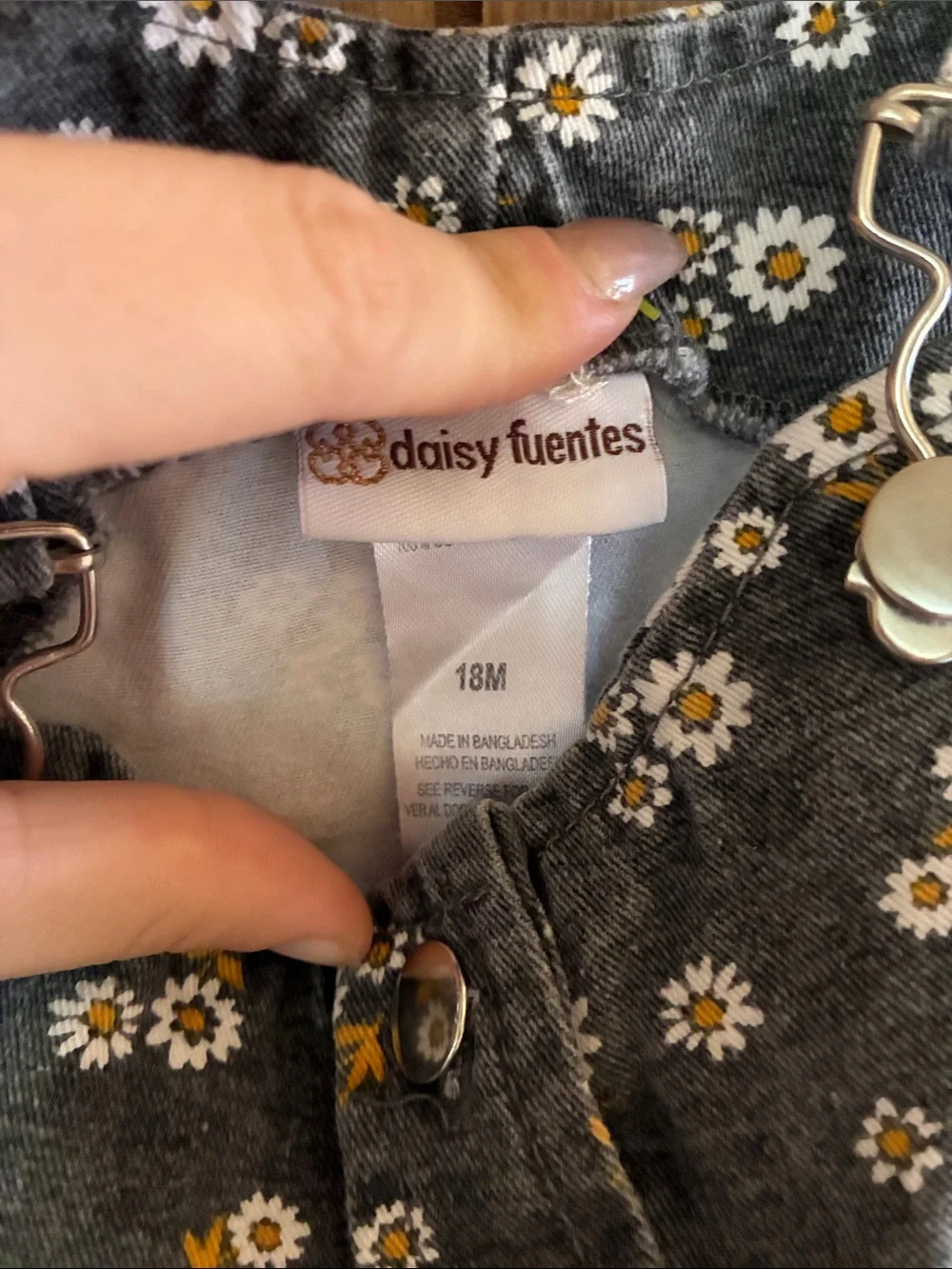 Daisy Fuentes Charcoal Denim Overall Dress with White & Yellow Daisies